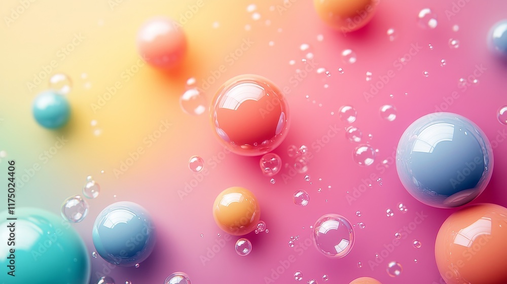3D rendering of colorful soap bubbles in pink and blue gradient on a pastel background, with close-up macro details and a dreamy minimalist atmosphere, featuring free space for text. 3D rendering of colorful soap bubbles in pink and blue gradient on a pastel background, with close-up macro details and a dreamy minimalist atmosphere, featuring free space for text.