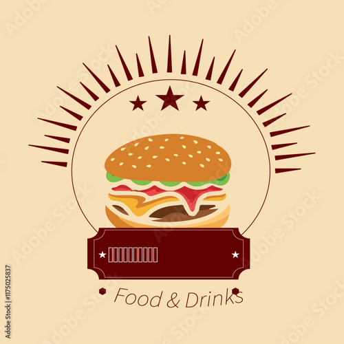 Burger factory logo. Hamburger restaurant emblem.  flat logo. Burger Logo Vector design template. 