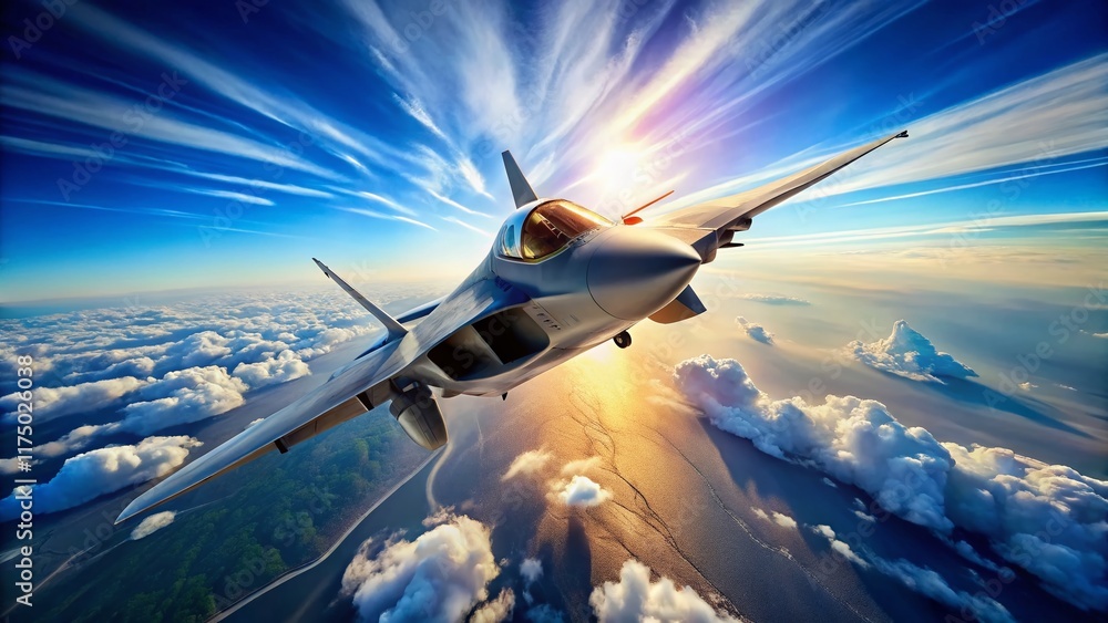 Naklejka premium Panoramic View of a Modern Multirole Fighter Jet in Flight