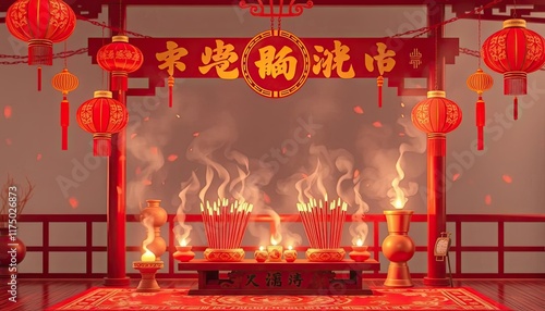 Chinese new year shrine ceremony interior scene photo