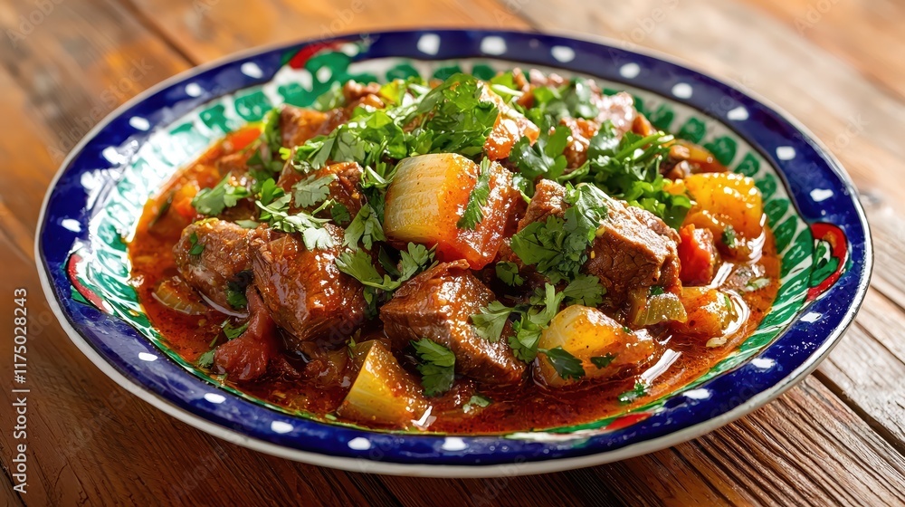 Fototapeta premium Delicious Traditional Beef Stew with Fresh Vegetables and Herbs