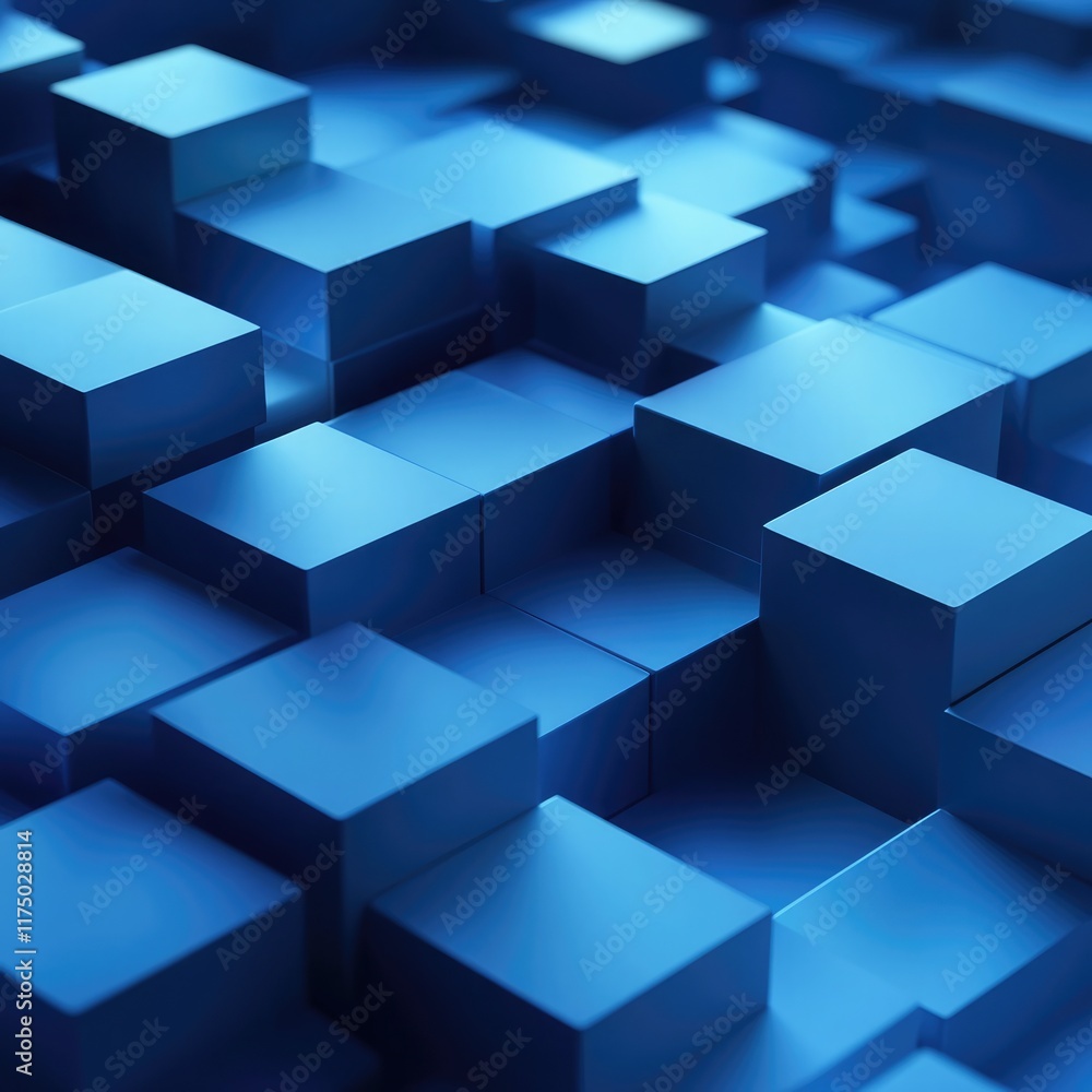 Illuminated Blue Cubes: Abstract 3D Depth and Shadows Illuminated Blue Cubes: Abstract 3D Depth and Shadows