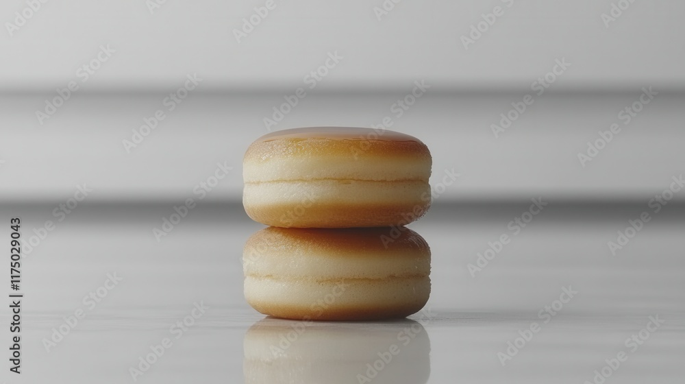 Two stacked glazed donut holes on a white surface create a simple yet appealing image. Ideal for food blogs, bakery websites, or menu designs. Two stacked glazed donut holes on a white surface create a simple yet appealing image. Ideal for food blogs, bakery websites, or menu designs.