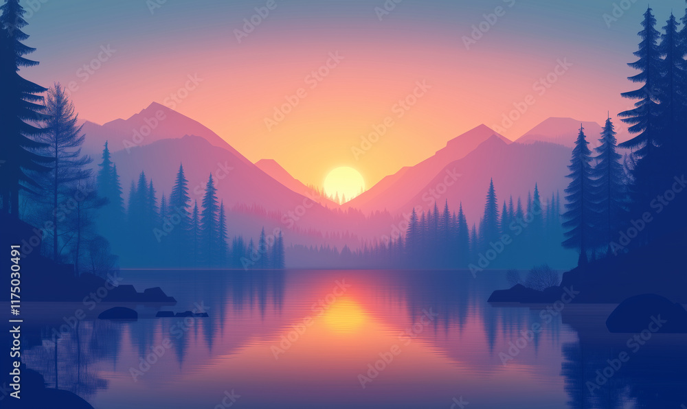 Fototapeta premium Serene lake surrounded by trees and mountains