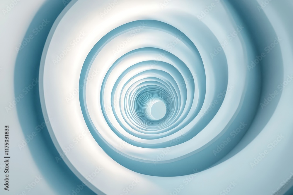 Fototapeta premium Abstract white spiral tunnel with light blue walls creating a mysterious atmosphere and depth