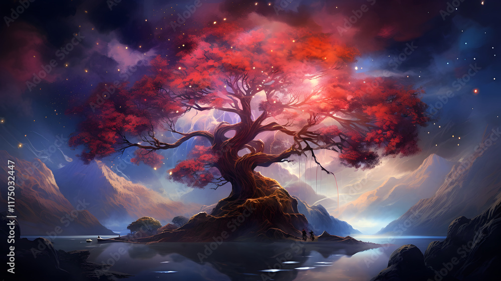 Fototapeta premium digital cherry blossom tree in the universe graphics poster background