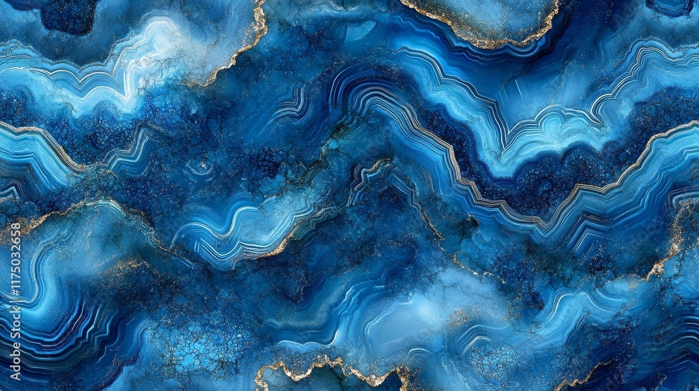 Seamless pattern of vivid blue agate slices with swirling layers of turquoise, cerulean, and navy, detailed with fine silver veining and gold accents, creating a luminous and serene aquatic effect. Seamless pattern of vivid blue agate slices with swirling layers of turquoise, cerulean, and navy, detailed with fine silver veining and gold accents, creating a luminous and serene aquatic effect.