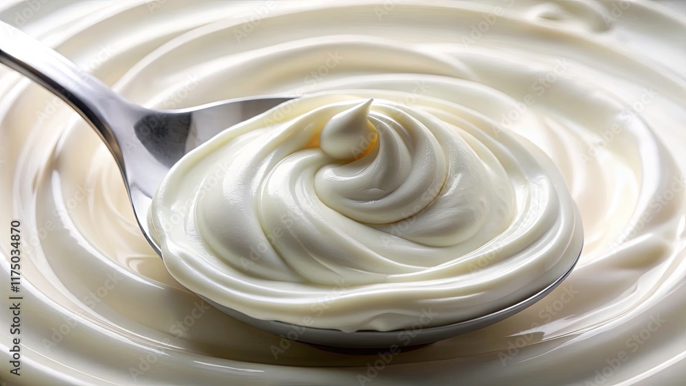 Drone captures luscious, organic yogurt's creamy texture in a mesmerizing macro swirl. Drone captures luscious, organic yogurt's creamy texture in a mesmerizing macro swirl.