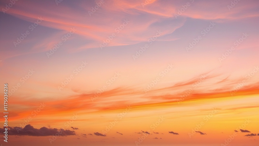 Obraz premium The beauty of luxurious soft gradient clouds in shades of orange and gold, bathed in sunlight against a blue sky, creates the perfect backdrop for an evening twilight scene.