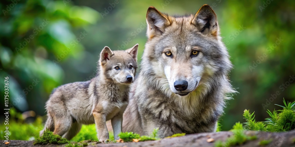 Obraz premium Endangered wolf cubs and their mothers: a captivating nature documentary showcases the fragile beauty of their wild family life.