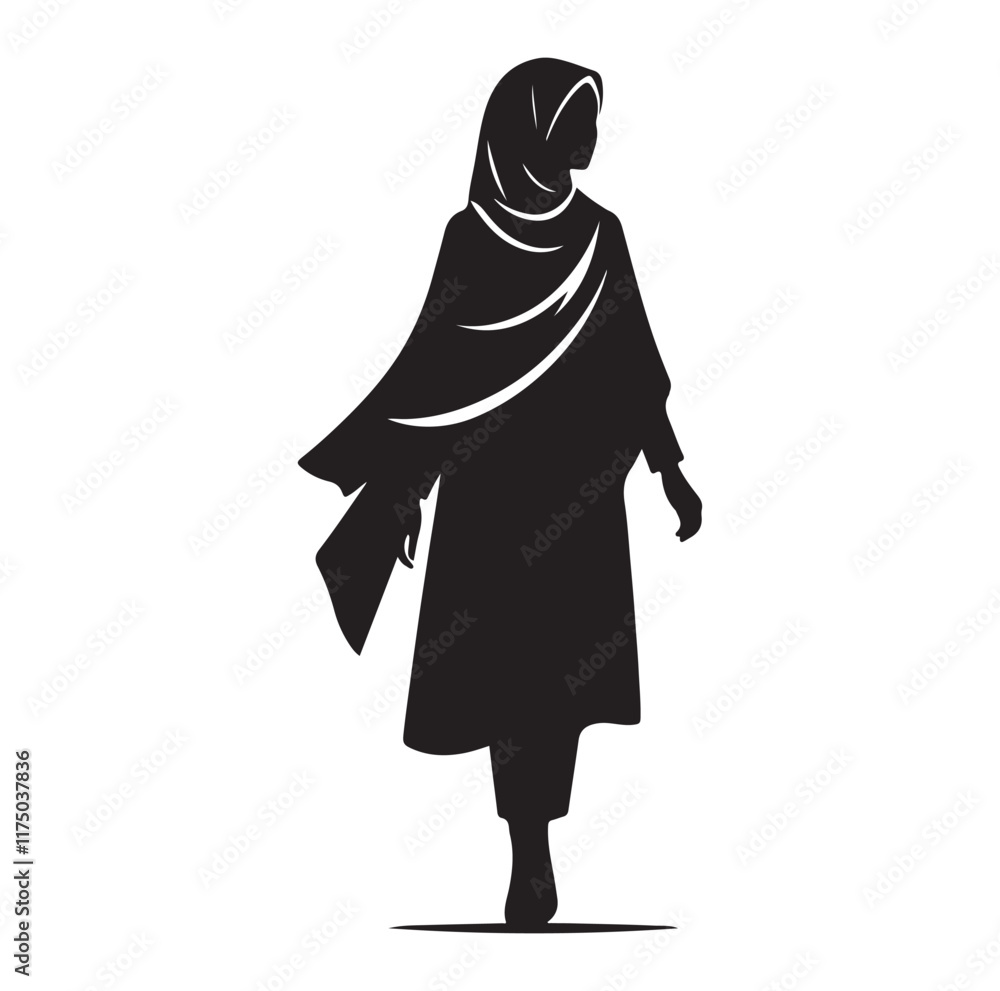 Naklejka premium Hijab style standing vector Silhouette SH
