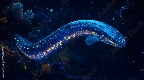 An Exploration of the Unique Gulper Eel in Its Bioluminescent Deep-Sea Environment photo