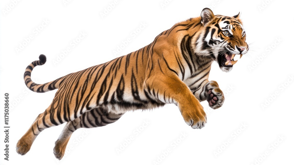Obraz premium Majestic Leaping Tiger: A Powerful Wildlife Capture