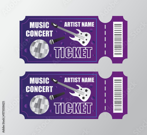 Concert ticket illustration on gray background.