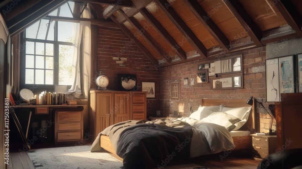 Cozy Loft Style Bedroom with Bold Design Elements and Natural Light Cozy Loft Style Bedroom with Bold Design Elements and Natural Light
