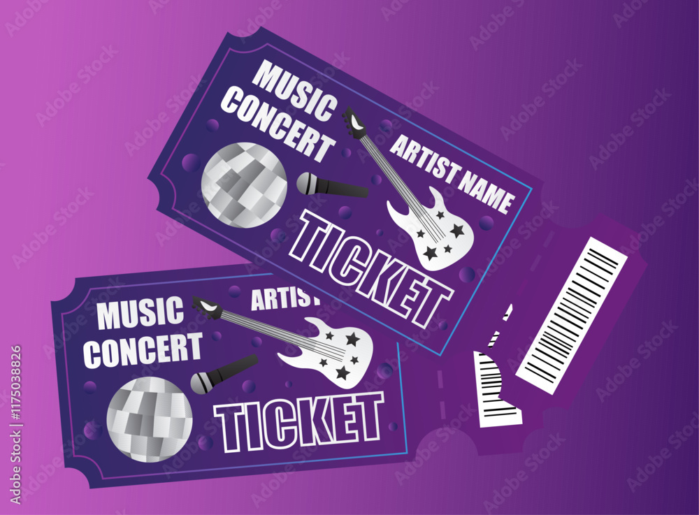 Obraz premium Concert ticket illustration on purple background.