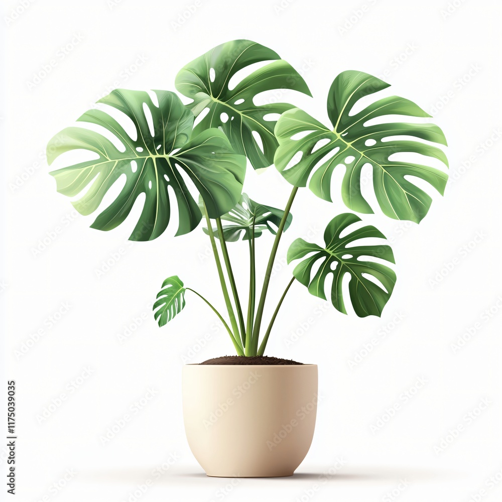 Lush Green Monstera Plant in Creamy Decorative Pot Lush Green Monstera Plant in Creamy Decorative Pot