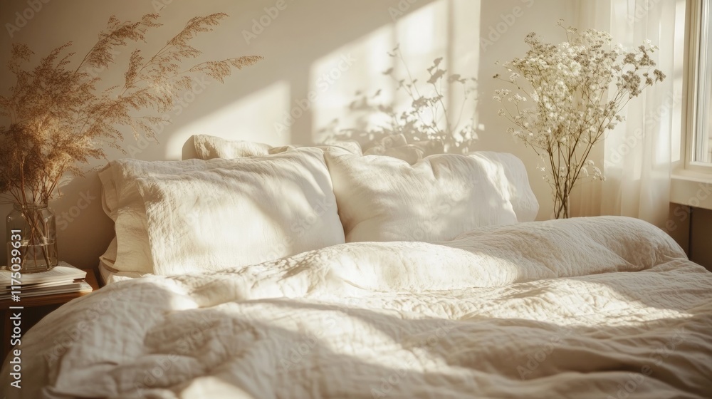 Cozy Modern Bedroom with Soft Textiles and Gentle Natural Light Cozy Modern Bedroom with Soft Textiles and Gentle Natural Light