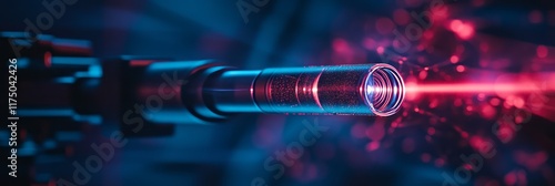 A close-up view of a holographic laser emitting vibrant light in a dark environment during a scientific demonstration photo