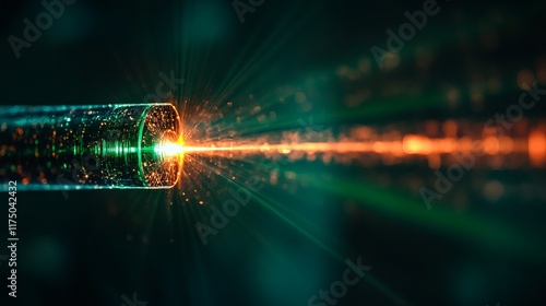 Holographic laser beam projection creates mesmerizing visual effects in dark environment