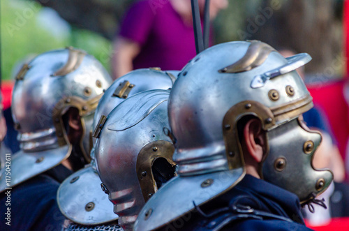 Fotografija soldiers of the roman legion in a march in a historical reenactment show