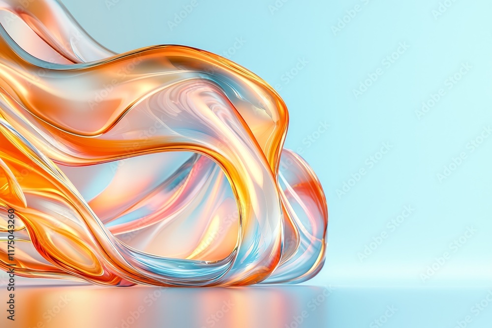 Naklejka premium Abstract Orange and Blue Glass Fluid Wave 3D Render Modern Art Background