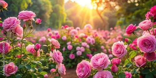 Wallpaper Mural Generative AI renders a stunning aerial view of blooming pink roses, high-resolution drone photography. Torontodigital.ca