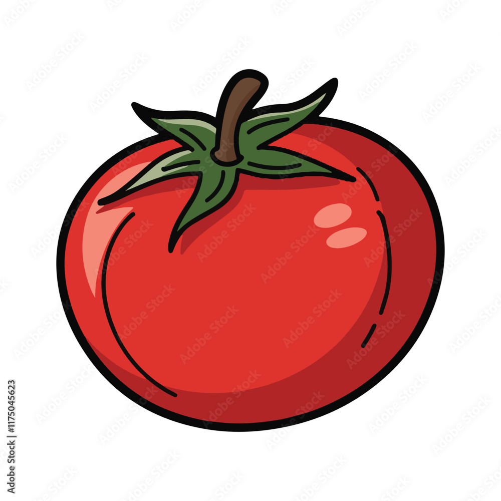 Red Tomato Vector Illustration with Fresh Green Leaf Isolated on White Background Red Tomato Vector Illustration with Fresh Green Leaf Isolated on White Background