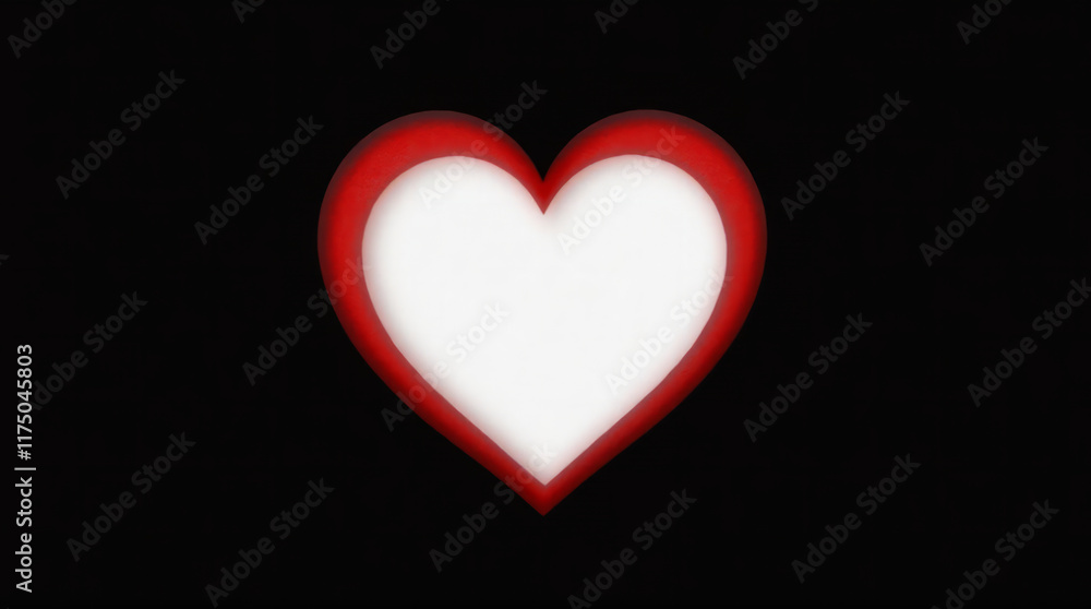 A Large White Heart Outlined in Red, Placed in the Center of a Black Background, Creating a Strong Contrast A Large White Heart Outlined in Red, Placed in the Center of a Black Background, Creating a Strong Contrast