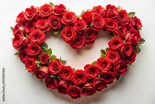 Heart-Shaped Red Rose Wreath on White Background - Romantic Stock Photo