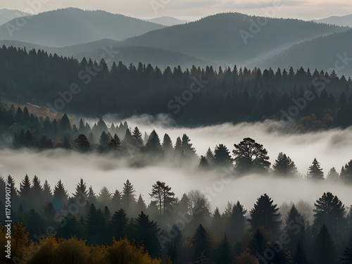 The season changes to winter the weather with Mountain and hill, Nature with fog