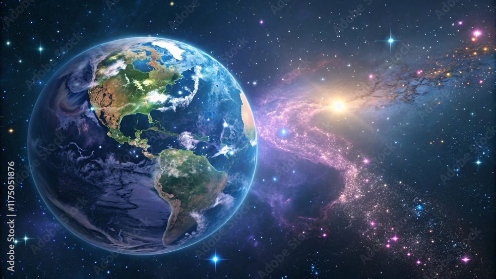 Obraz premium Earth in Space Vibrant Landscapes Against a Cosmic Backdrop V1