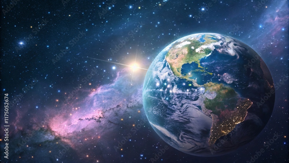 Naklejka premium Earth in Space Vibrant Landscapes Against a Cosmic Backdrop V8