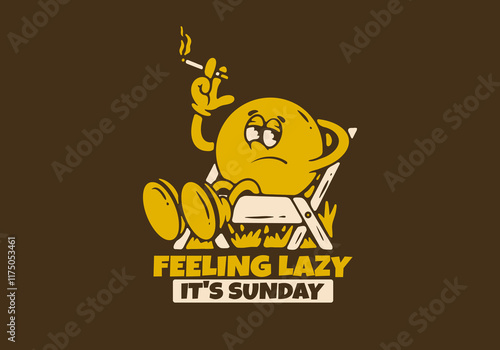 Relax on chair character in retro yellow brown colors, illustration