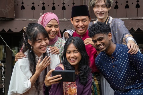 Group of Malaysian student wearing traditional cloth