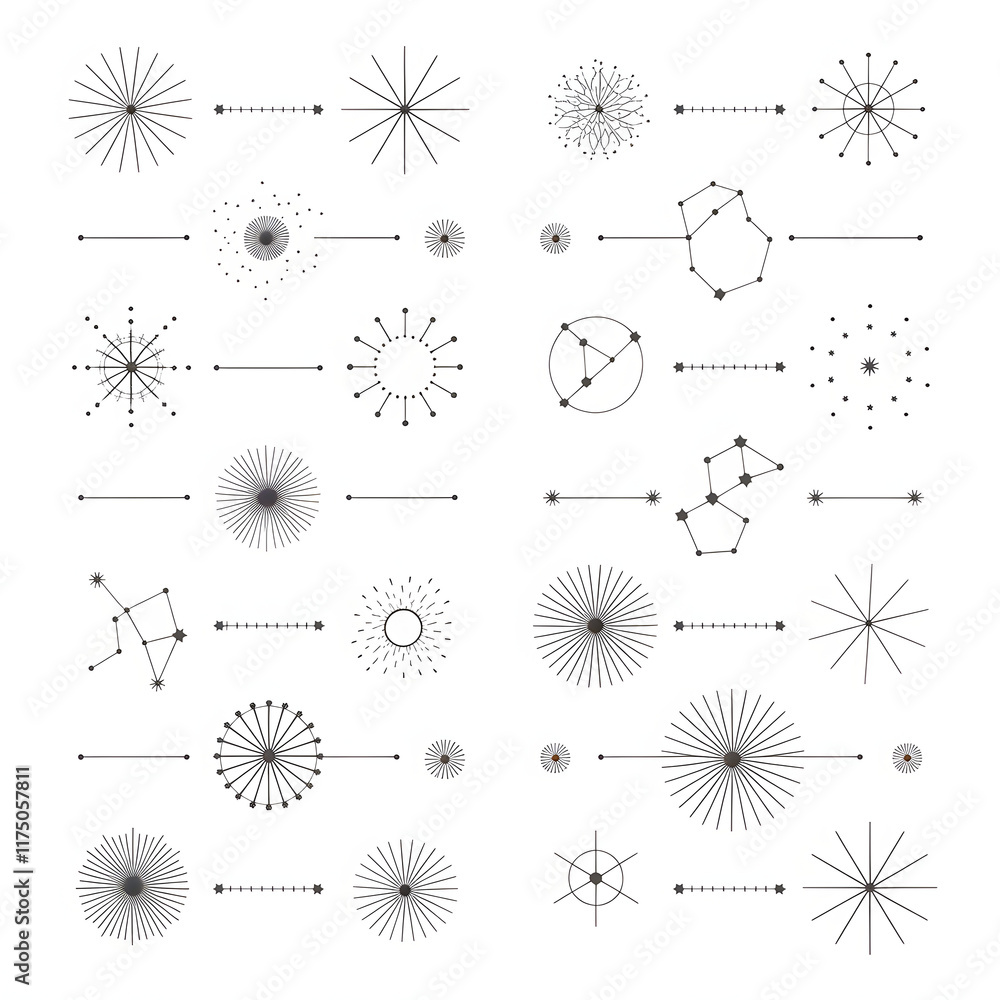 Obraz premium set of decorative celestial swirls and line illustration elements for design