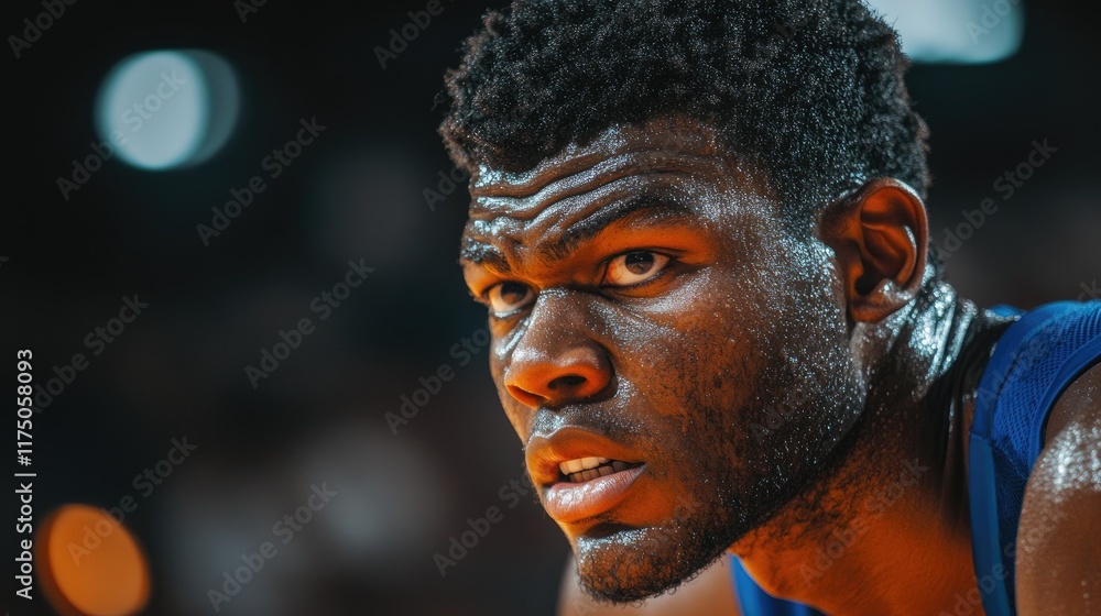 A Sweaty Basketball Players Intense Gaze During Game