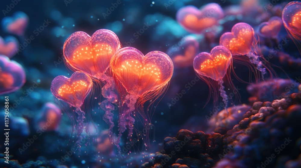 Realistic Underwater Scene with Heart-Shaped Elements Realistic Underwater Scene with Heart-Shaped Elements
