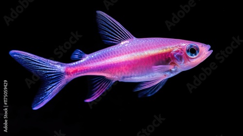 Colorful male tetra fish swimming in a vibrant aquarium with LED lighting showcasing its ornamental beauty and appeal for beginners photo