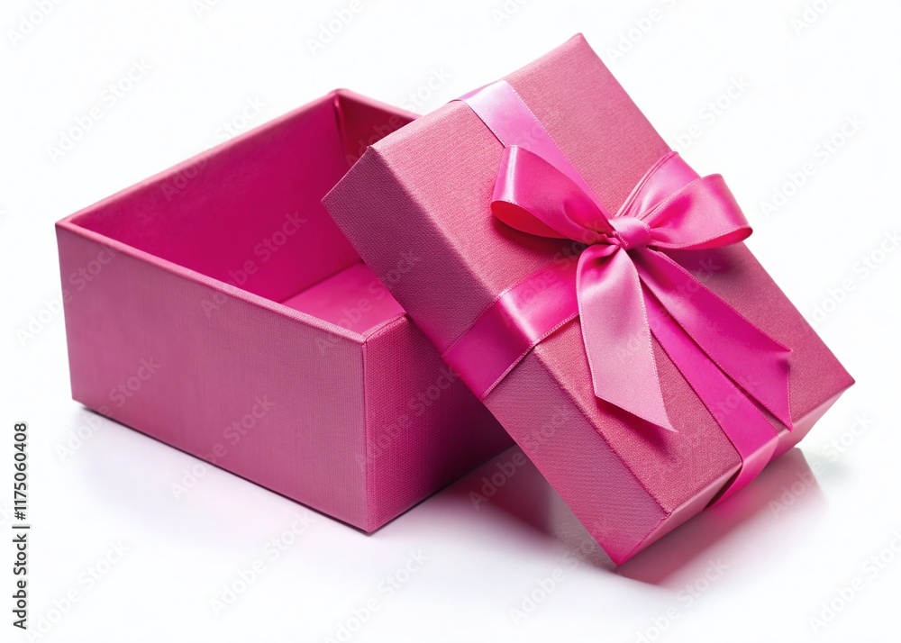 Fototapeta premium Pink Gift Box Open, Empty, White Background - Perfect for Product Presentation or Holiday Designs
