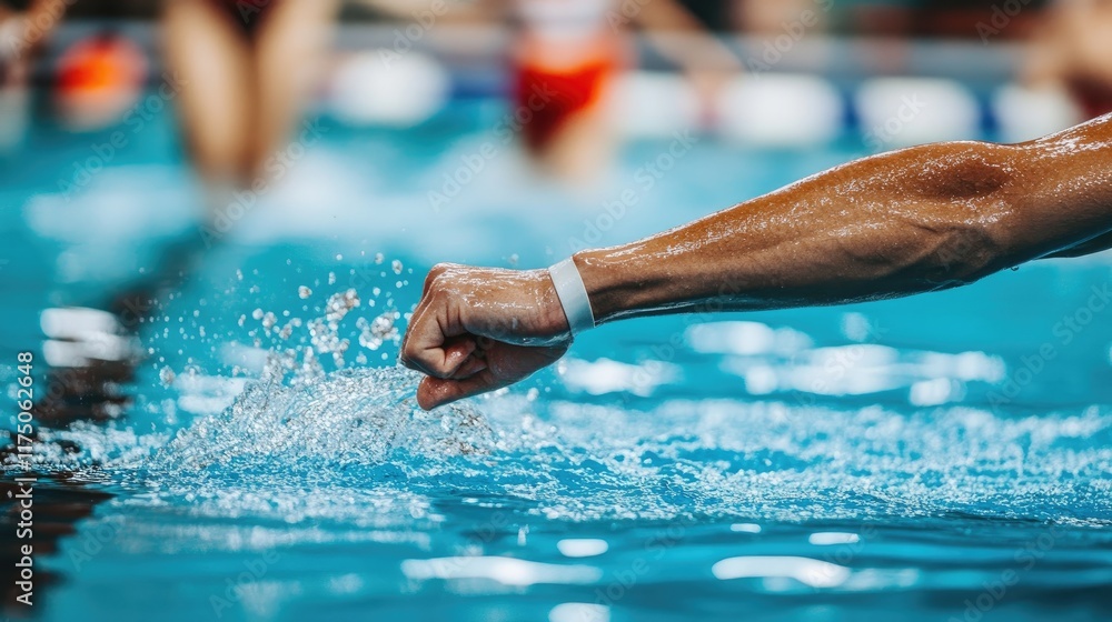 Obraz premium Swimmers Arm Emerging From Pool Water Splashing