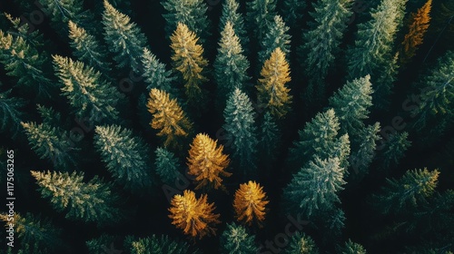 Aerial Perspective of Colorful Autumn Forest Canopy with Space for Inspirational Text or Creative Designs