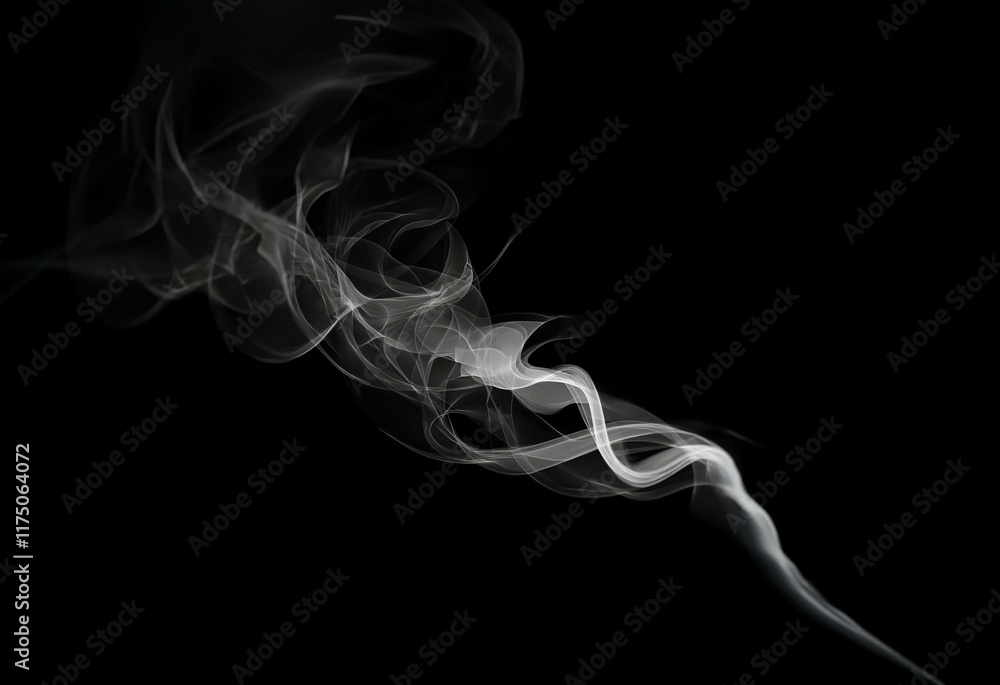White smoke curls and flows upward against a black background. White smoke curls and flows upward against a black background.