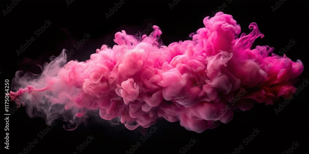 Obraz premium Pink Smoke Cloud Isolated on Black, Abstract Background, Vivid Color, Airy, Ethereal
