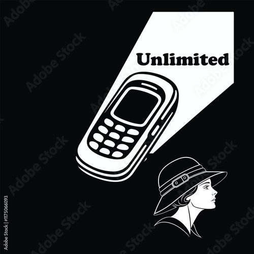 Unlimited Communication Vintage Mobile Phone and Elegant Lady