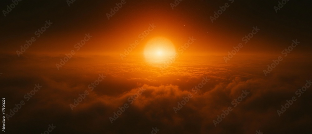 Aerial sunset over cloudscape, fiery orange hues. Background Calm, atmospheric. Use Travel, nature Aerial sunset over cloudscape, fiery orange hues. Background Calm, atmospheric. Use Travel, nature