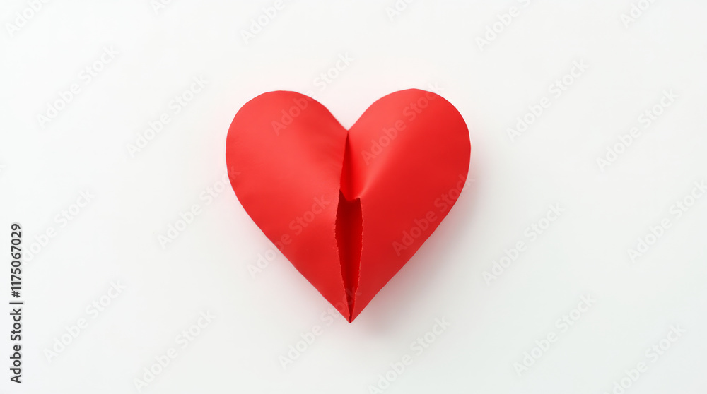 A Minimalist Red Heart with a Subtle Crease Down the Center Resembling a Folded Piece of Paper A Minimalist Red Heart with a Subtle Crease Down the Center Resembling a Folded Piece of Paper