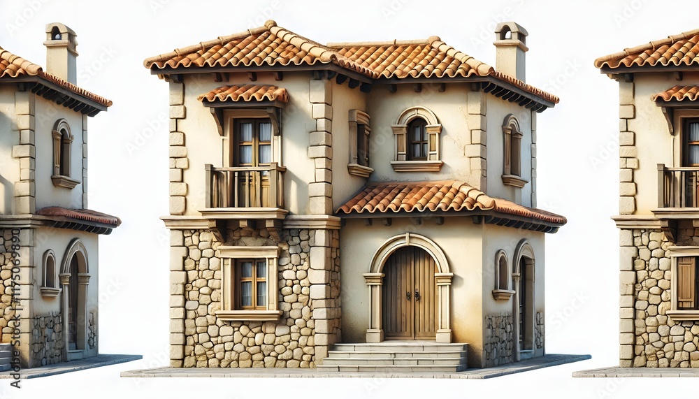 Illustration of a two-story stone house Illustration of a two-story stone house