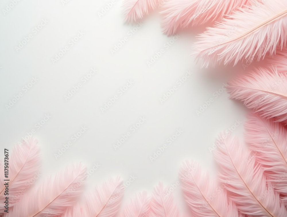 Soft Fluffy Feathers in Pastel Shades Fan Out from the Top-Right and Bottom-Left Corners, Creating a Gentle Frame Soft Fluffy Feathers in Pastel Shades Fan Out from the Top-Right and Bottom-Left Corners, Creating a Gentle Frame