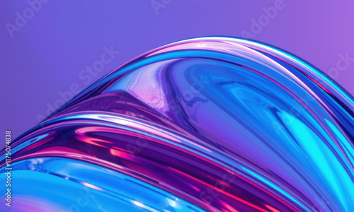 Colorful glass with smooth curves and vibrant hues of blue and pink creates mesmerizing visual effect, reflecting light beautifully